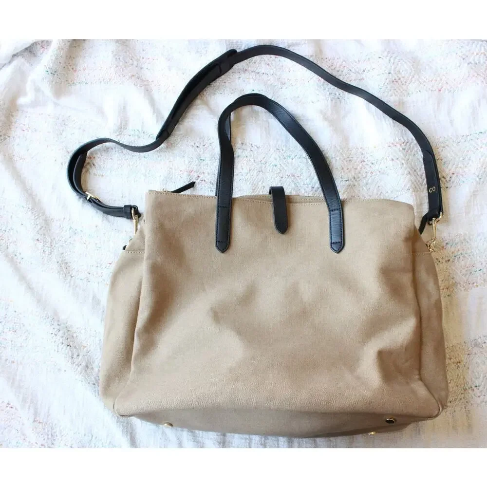Cuyana Brown Canvas Triple Zipper Weekender Travel Bag